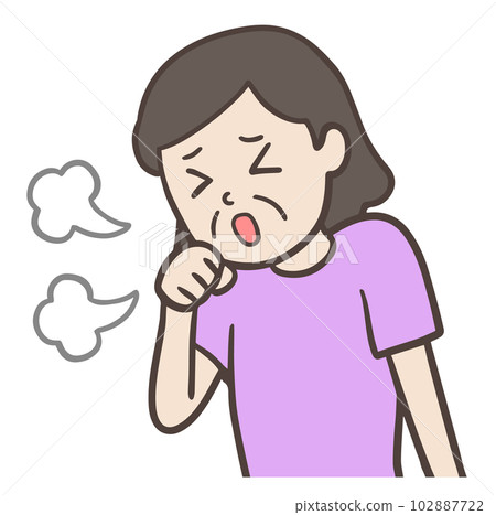 A middle-aged woman coughing with her hand on... - Stock Illustration ...