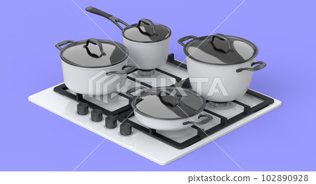 Kitchen electric stove or gas cooker with burning flames of propane gas 102890928