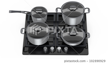 Kitchen electric stove or gas cooker with burning flames of propane gas on white Kitchen electric stove or gas cooker with burning flames of propane gas on white 102890929