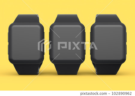 Set of monochrome smart watches or fitness tracker isolated on yellow background Set of monochrome smart watches or fitness tracker isolated on yellow background 102890962