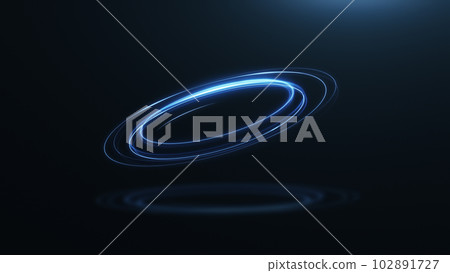 3d render circular neon blue light with glitter particles on black background 102891727