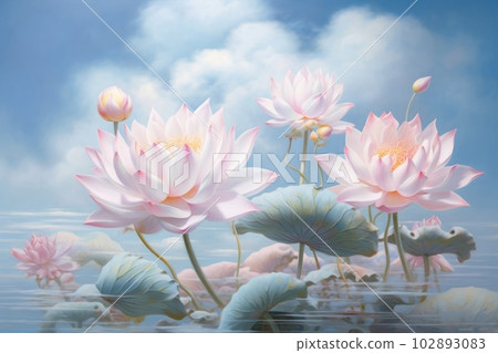 Beautiful sky and mysterious lotus flower: AI - Stock