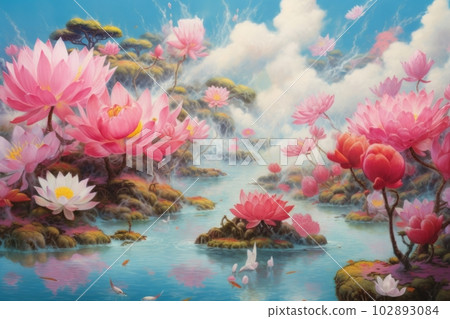 蓮花盛開於世外桃源:AI作品 蓮花盛開於世外桃源:AI作品 102893084