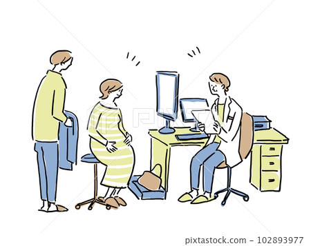 孕婦和隨行家人在醫院與醫生交談 102893977