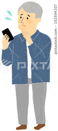 Elderly man who has trouble holding a smartphone Elderly man who has trouble holding a smartphone 102894107