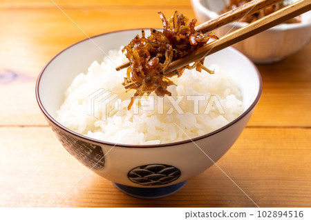 White Rice, Ginger and Chirimenjako Tsukudani White Rice, Ginger and Chirimenjako Tsukudani 102894516