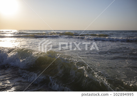 Seascape. The wave illuminated by the rising sun Seascape. The wave illuminated by the rising sun 102894995