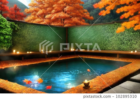 《AI image》Autumn hot spring open-air bath 102895310