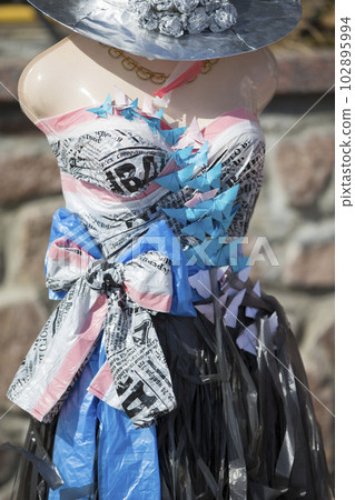 Dress made from plastic bags.Garbage recycling 102895994