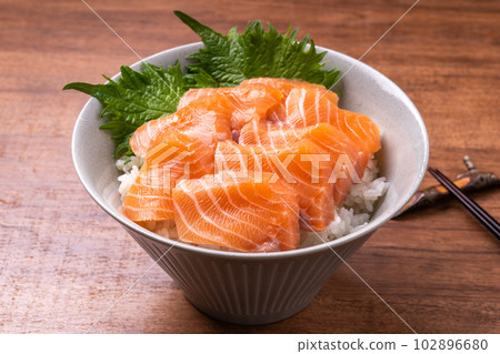 Salmon rice bowl 102896680