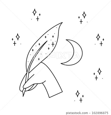 21.Hand with feather,crescent,star 102896875