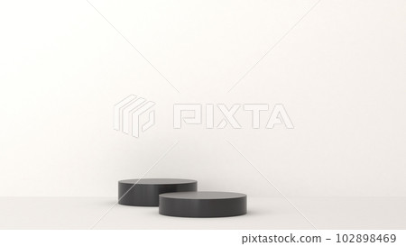 set 3d cylinder podium. scene with podium type and balck podium, white cylinder mockup product display, 3d render. stand for showcase, pedestal, cosmetic, show room, product, present, backdrop. 102898469