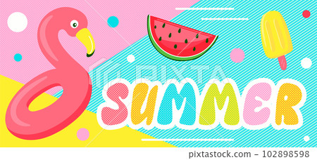 Colorful summer banner with slice watermelon. 102898598