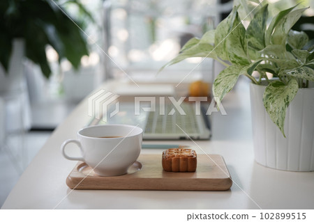 coffee cup and dessert indoor working coffee cup and dessert indoor working 102899515
