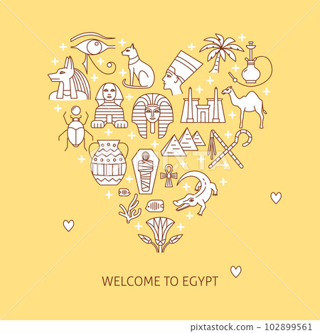 Poster with Egypt symbols in line style Poster with Egypt symbols in line style 102899561