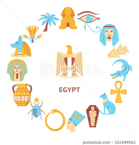 Round banner with Egypt symbols in flat style 102899562