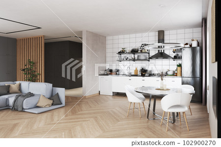 Project of a studio apartment with a modern style. 102900270