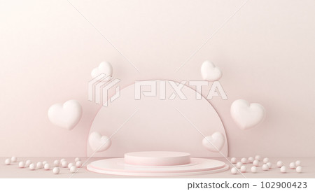 Valentines Day podium abstract. scene with Valentines object and pink background,  red, pink heart product display, luxury 3d render. stand for Valentines gift, showcase, cosmetic, podium product. 102900423