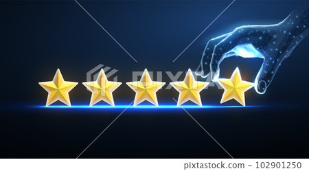 5 stars with digital hand. Star rating, review feedback, five stars servise 5 stars with digital hand. Star rating, review feedback, five stars servise 102901250