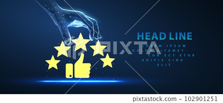 Customer review rating with five stars and thumb up. Reputation 5 stars Customer review rating with five stars and thumb up. Reputation 5 stars 102901251