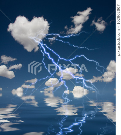 Heart Shaped Cloud With Thunderbolt Heart Shaped Cloud With Thunderbolt 102902007