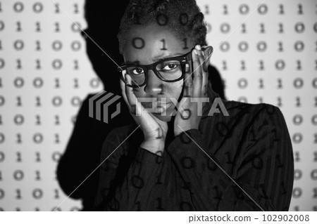 Young black woman with cyber security problems Young black woman with cyber security problems 102902008
