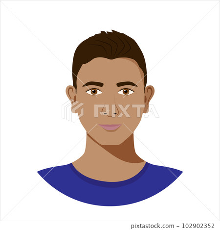 Isolated portrait of latino teenager in flat style. Vector avatar of youngster with dark short hair and hazel eyes on white background. Ideal for social media Isolated portrait of latino teenager in flat style. Vector avatar of youngster with dark short hair and hazel eyes on white background. Ideal for social media 102902352