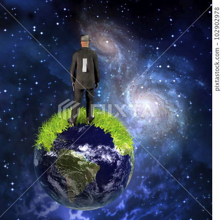 Man with switch stands on planet Man with switch stands on planet 102902978