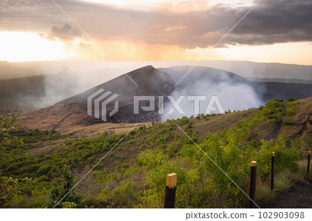 Sunset  over Masaya crater landscape 102903098