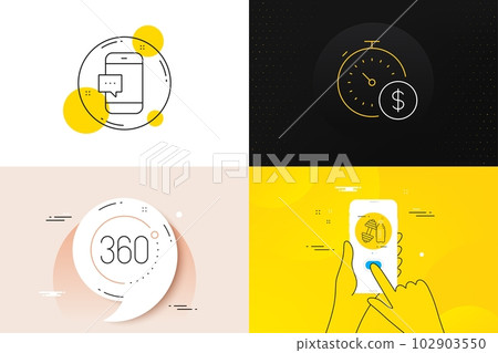 Minimal set of 360 degrees, Smartphone message and Last minute line icons. Phone screen, Quote banners. Dumbbell icons. For web development. Full rotation, Cellphone chat, Buying timer. Vector Minimal set of 360 degrees, Smartphone message and Last minute line icons. Phone screen, Quote banners. Dumbbell icons. For web development. Full rotation, Cellphone chat, Buying timer. Vector 102903550