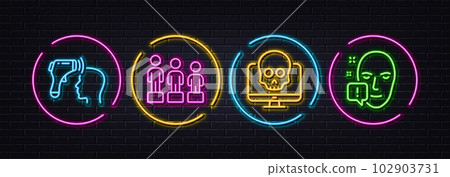Equality, Cyber attack and Electronic thermometer minimal line icons. Neon laser 3d lights. Face attention icons. For web, application, printing. Equity, Computer malware, Temperature scan. Vector Equality, Cyber attack and Electronic thermometer minimal line icons. Neon laser 3d lights. Face attention icons. For web, application, printing. Equity, Computer malware, Temperature scan. Vector 102903731