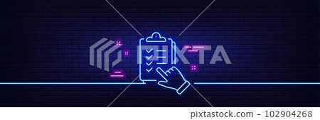Neon light glow effect. Checklist line icon. Clipboard document sign. Questioning survey symbol. 3d line neon glow icon. Brick wall banner. Checklist outline. Vector Neon light glow effect. Checklist line icon. Clipboard document sign. Questioning survey symbol. 3d line neon glow icon. Brick wall banner. Checklist outline. Vector 102904268
