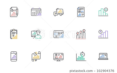 Graph line icons. Charts and graphs, Presentation and Report. Analytics linear icon set. Bicolor outline web elements. Vector Graph line icons. Charts and graphs, Presentation and Report. Analytics linear icon set. Bicolor outline web elements. Vector 102904376