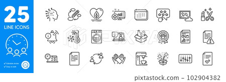 Outline icons set. User communication, Smile and Ranking star icons. Medical analytics, Keywords, Coffee maker web elements. Laundry, Information bell, Fireworks signs. Freezing. Vector Outline icons set. User communication, Smile and Ranking star icons. Medical analytics, Keywords, Coffee maker web elements. Laundry, Information bell, Fireworks signs. Freezing. Vector 102904382