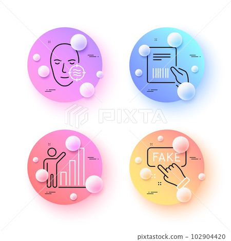 Parcel invoice, Problem skin and Fake information minimal line icons. 3d spheres or balls buttons. Graph chart icons. For web, application, printing. Vector Parcel invoice, Problem skin and Fake information minimal line icons. 3d spheres or balls buttons. Graph chart icons. For web, application, printing. Vector 102904420