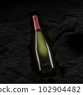 White wine bottle on stone background. Top view with copy space 102904482