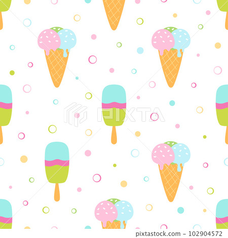 cartoon pattern of ice cream in waffle cone and on stick cartoon pattern of ice cream in waffle cone and on stick 102904572