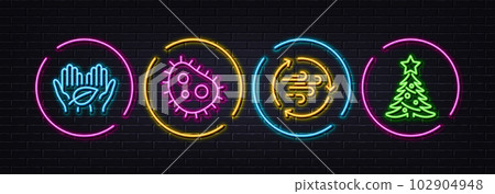 Bacteria, Fair trade and Wind energy minimal line icons. Neon laser 3d lights. Christmas tree icons. For web, application, printing. Antibacterial, Safe nature, Breeze power. Spruce. Vector Bacteria, Fair trade and Wind energy minimal line icons. Neon laser 3d lights. Christmas tree icons. For web, application, printing. Antibacterial, Safe nature, Breeze power. Spruce. Vector 102904948