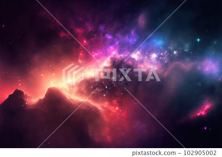 Space nebula night gallaxy illustration. Cosmos universe astronomy. Generative AI. 102905002