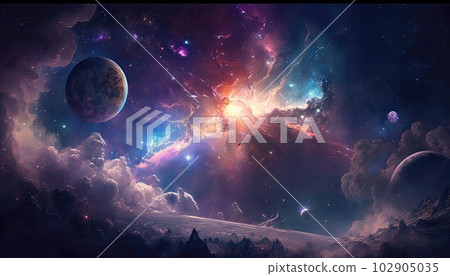 Space nebula night gallaxy illustration. Cosmos universe astronomy. Generative AI. Space nebula night gallaxy illustration. Cosmos universe astronomy. Generative AI. 102905035