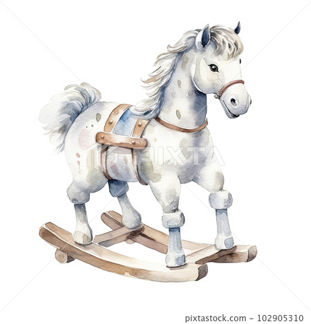 Watercolor vintage cartoon horse toy. Illustration AI Generative 102905310