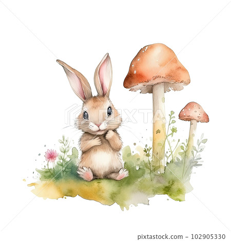 Cute watercolor bunny. Illustration AI Generative - Stock Illustration ...