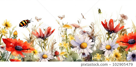 Watercolor Flower border. Illustration AI Generative Watercolor Flower border. Illustration AI Generative 102905479
