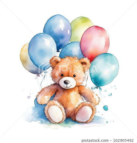 Teddy bear with balloons. Illustration AI Generative 102905492