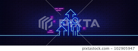 Neon light glow effect. Employee result line icon. Business growth statistics sign. Human resource symbol. 3d line neon glow icon. Brick wall banner. Employee result outline. Vector 102905947
