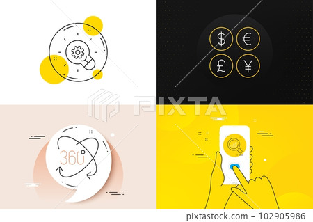 Minimal set of Seo analysis, Full rotation and Money currency line icons. Phone screen, Quote banners. Innovation icons. For web development. Targeting chart, 360 degree, Currency exchange. Vector Minimal set of Seo analysis, Full rotation and Money currency line icons. Phone screen, Quote banners. Innovation icons. For web development. Targeting chart, 360 degree, Currency exchange. Vector 102905986