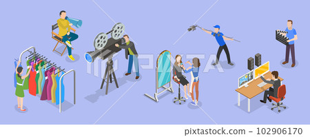 3D Isometric Flat Vector Conceptual Illustration of Cinema Production 3D Isometric Flat Vector Conceptual Illustration of Cinema Production 102906170
