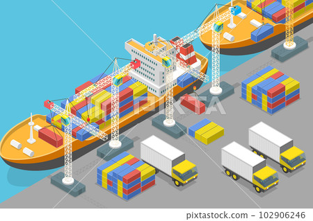 3D Isometric Flat Vector Conceptual Illustration of Maritime Port 102906246