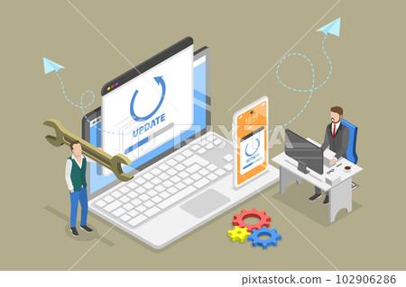 3D Isometric Flat Vector Conceptual Illustration of System Update 3D Isometric Flat Vector Conceptual Illustration of System Update 102906286