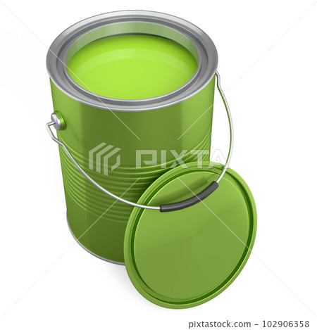 Open metal can or buckets of paint with handle on white background. Open metal can or buckets of paint with handle on white background. 102906358